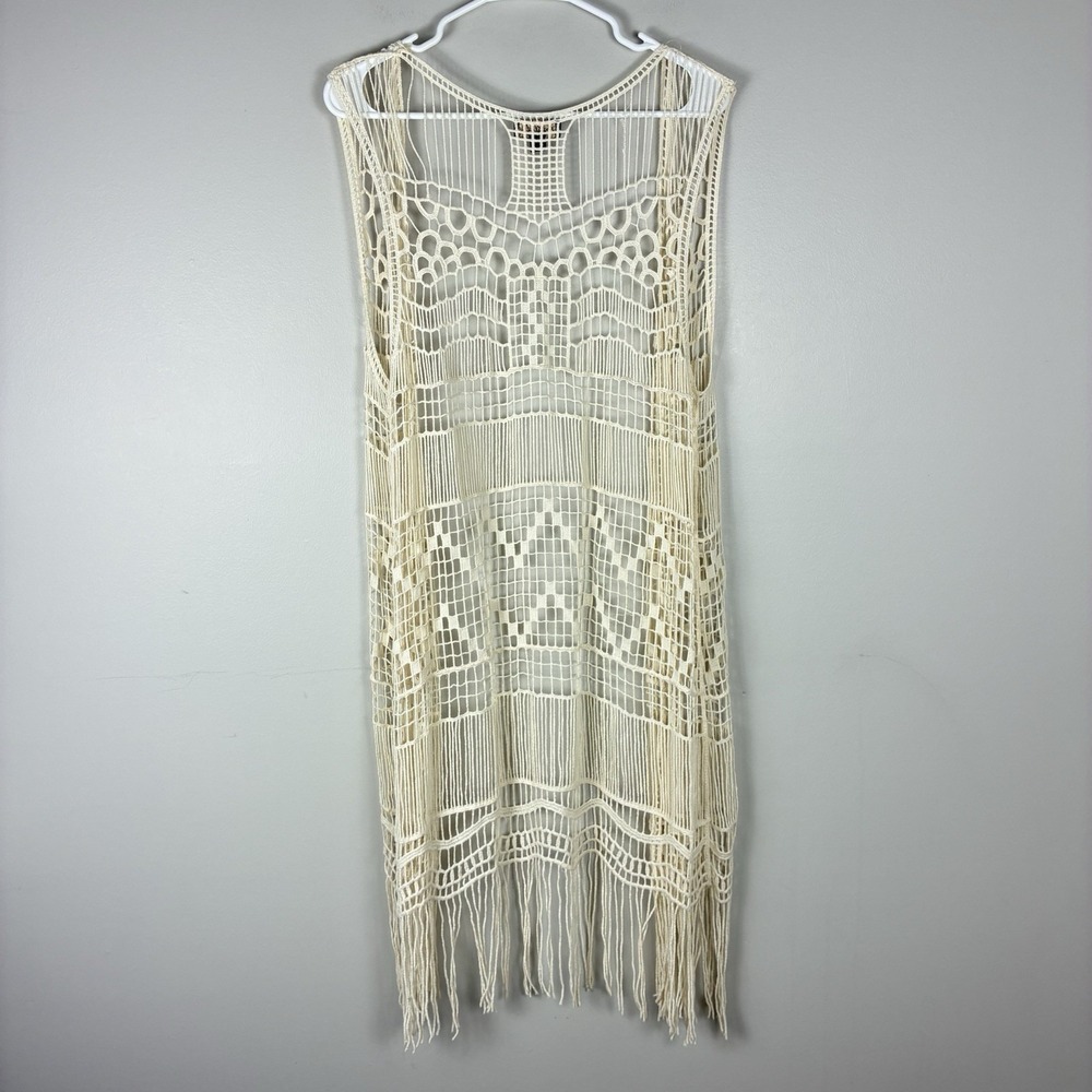 Womens Crochet Fringe Duster Vest Sz L Cowgirl Boho Western Hippie Festival - Picture 5 of 7